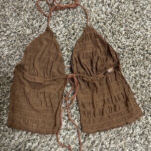 SHEIN Brown Textured Halter Tie-Back Camisole